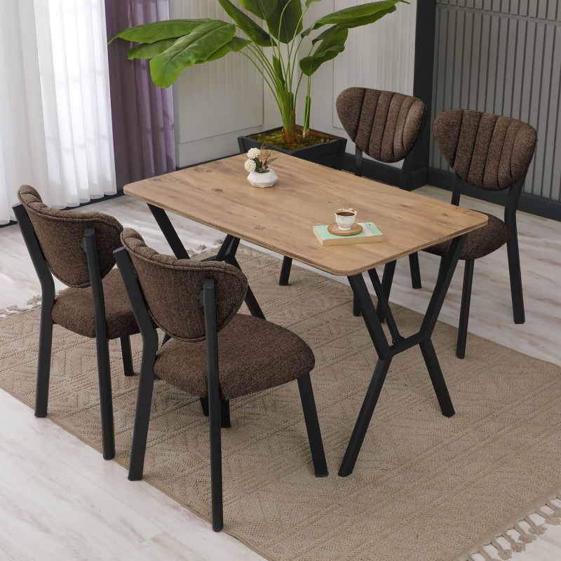 Extendable Dining Table & Chairs Set (5 Pieces) Elma - Brown, Walnut Brown
Walnut
