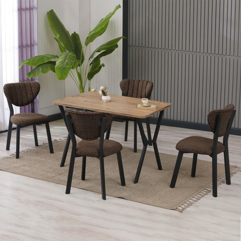 Extendable Dining Table & Chairs Set (5 Pieces) Elma - Brown, Walnut Brown
Walnut
