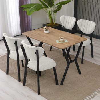 Extendable Dining Table & Chairs Set (5 Pieces) Elma - Cream, Walnut Cream
Walnut