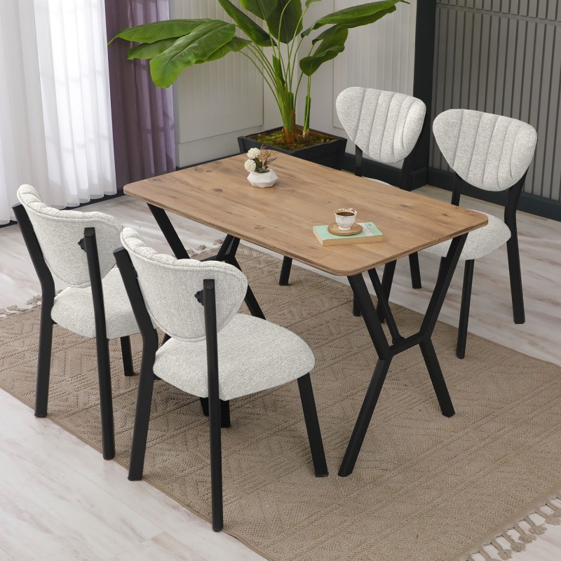 Extendable Dining Table & Chairs Set (5 Pieces) Elma - Cream, Walnut Cream
Walnut