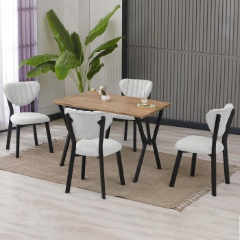 Extendable Dining Table & Chairs Set (5 Pieces) Elma - Cream, Walnut Cream
Walnut