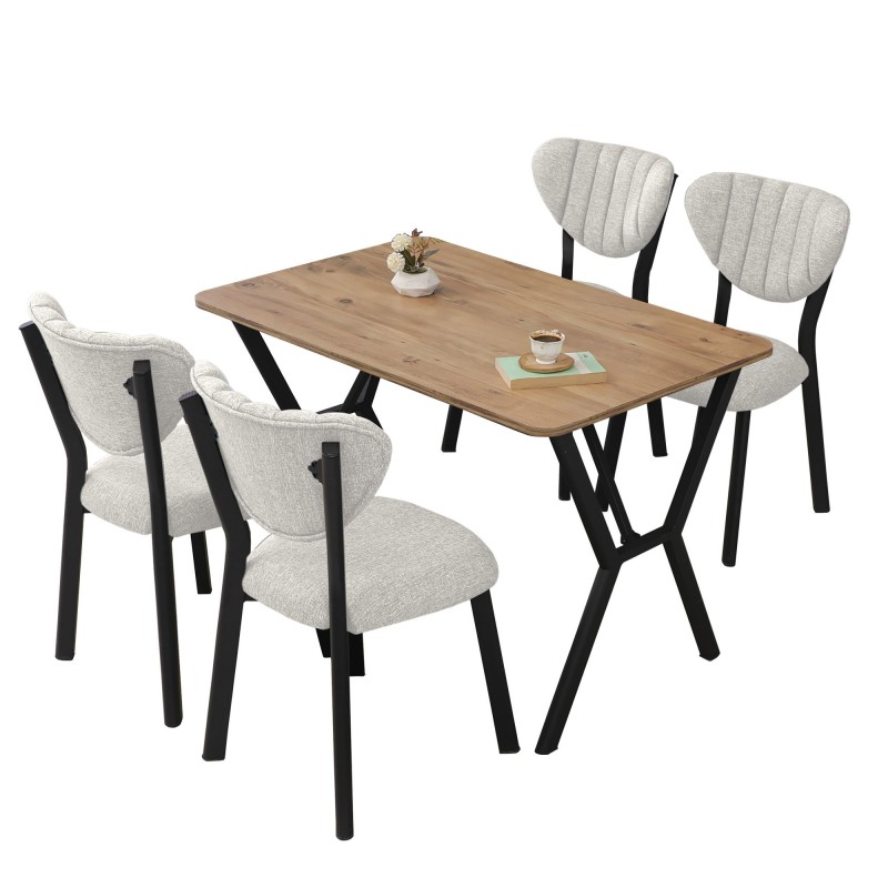 Extendable Dining Table & Chairs Set (5 Pieces) Elma - Cream, Walnut Cream
Walnut