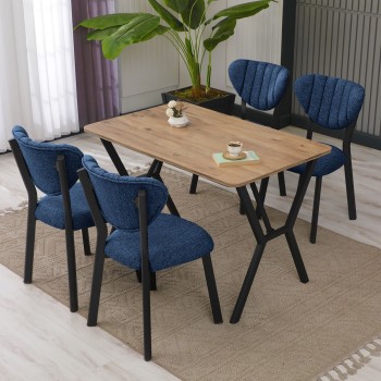 Extendable Dining Table & Chairs Set (5 Pieces) Elma - Navy Blue, Walnut Navy Blue
Walnut