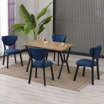Extendable Dining Table & Chairs Set (5 Pieces) Elma - Navy Blue, Walnut Navy Blue
Walnut