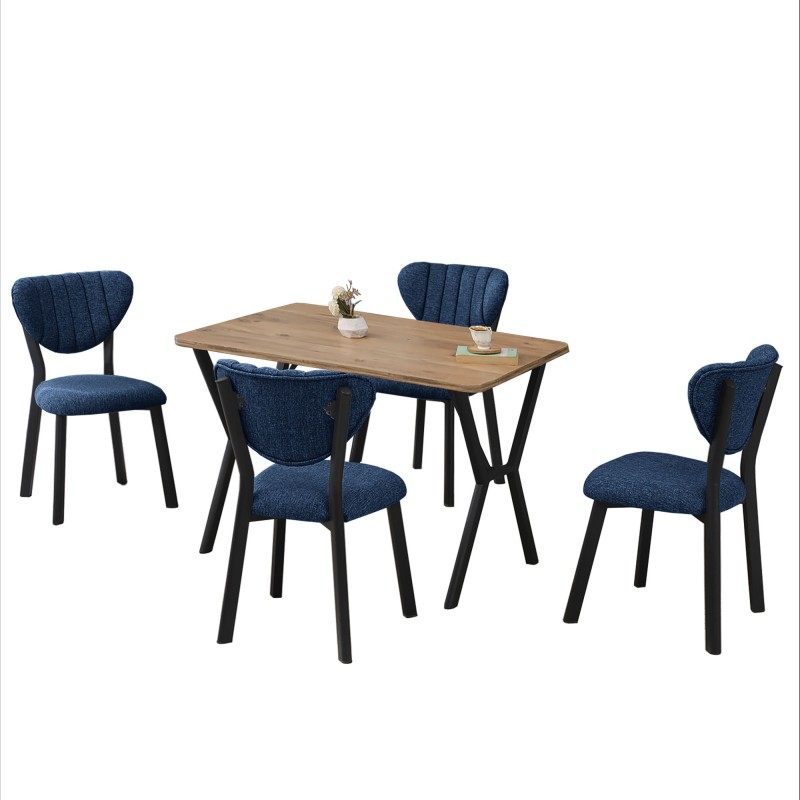 Extendable Dining Table & Chairs Set (5 Pieces) Elma - Navy Blue, Walnut Navy Blue
Walnut