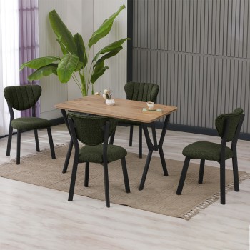 Extendable Dining Table & Chairs Set (5 Pieces) Elma - Green, Walnut Green
Walnut