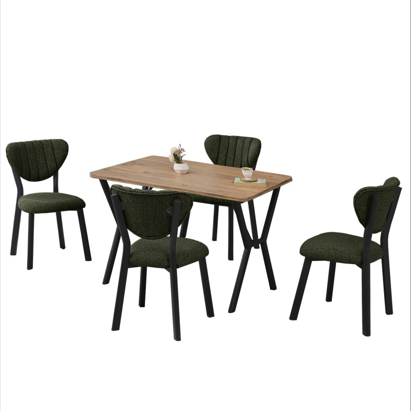 Extendable Dining Table & Chairs Set (5 Pieces) Elma - Green, Walnut Green
Walnut