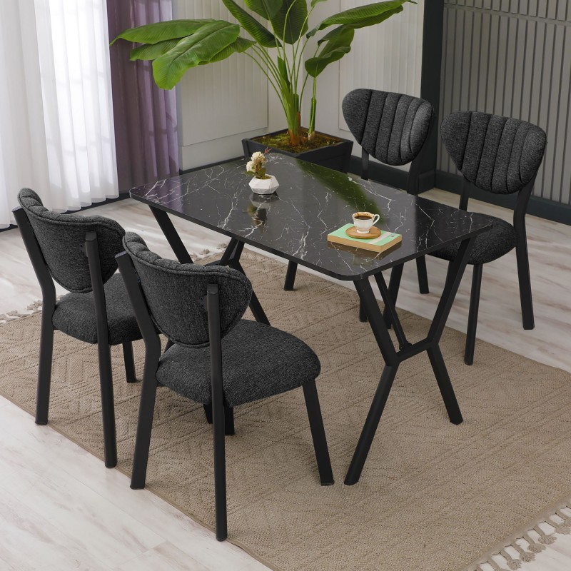 Extendable Dining Table & Chairs Set (5 Pieces) Elma - Anthracite, Black Anthracite
Black