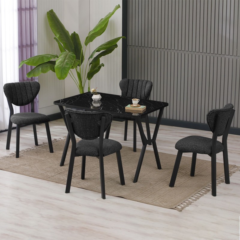 Extendable Dining Table & Chairs Set (5 Pieces) Elma - Anthracite, Black Anthracite
Black