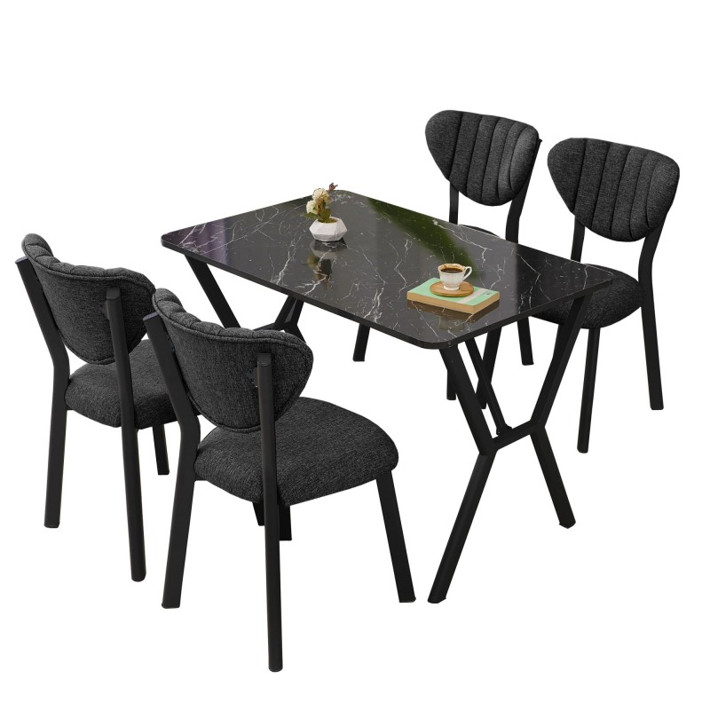 Extendable Dining Table & Chairs Set (5 Pieces) Elma - Anthracite, Black Anthracite
Black