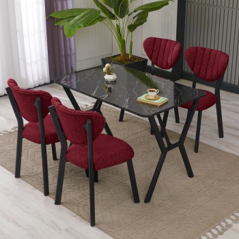 Extendable Dining Table & Chairs Set (5 Pieces) Elma - Burgundy, Black Burgundy
Black