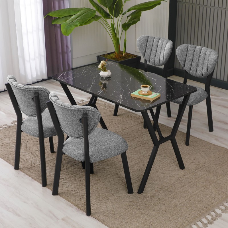 Extendable Dining Table & Chairs Set (5 Pieces) Elma - Grey, Black Grey
Black