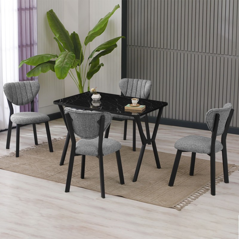 Extendable Dining Table & Chairs Set (5 Pieces) Elma - Grey, Black Grey
Black