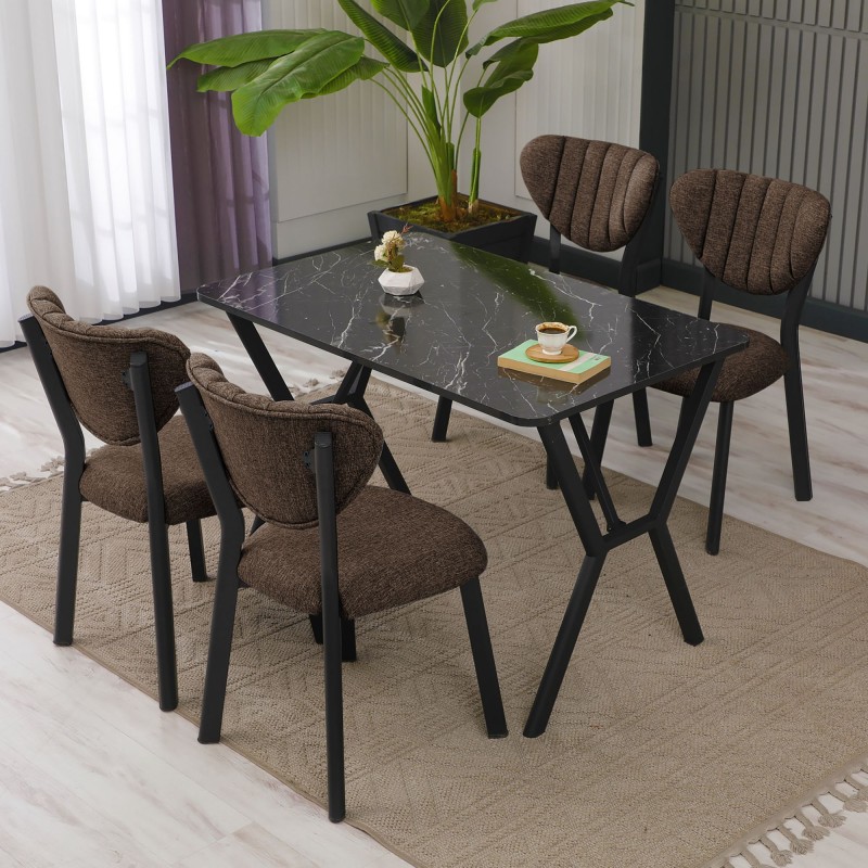 Extendable Dining Table & Chairs Set (5 Pieces) Elma - Brown, Black Brown
Black