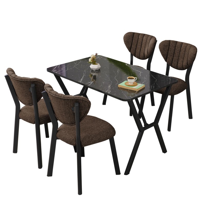 Extendable Dining Table & Chairs Set (5 Pieces) Elma - Brown, Black Brown
Black