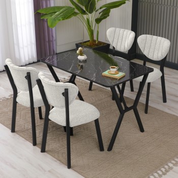 Extendable Dining Table & Chairs Set (5 Pieces) Elma - Cream, Black Cream
Black