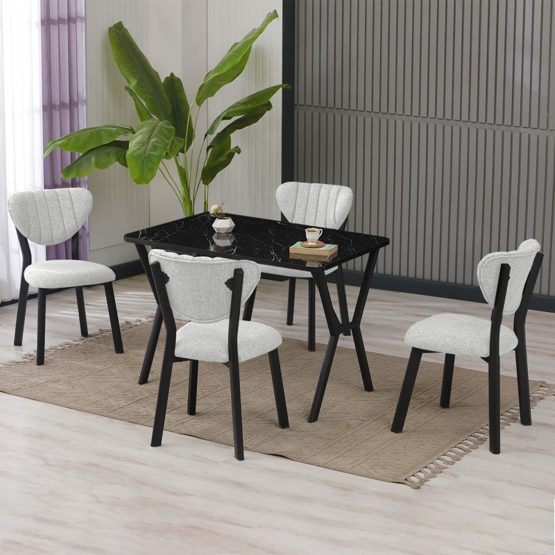 Extendable Dining Table & Chairs Set (5 Pieces) Elma - Cream, Black Cream
Black