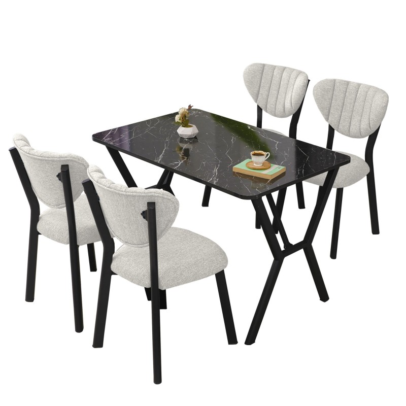 Extendable Dining Table & Chairs Set (5 Pieces) Elma - Cream, Black Cream
Black