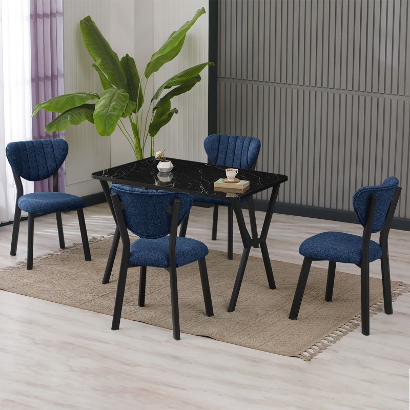 Extendable Dining Table & Chairs Set (5 Pieces) Elma - Navy Blue, Black Navy Blue
Black