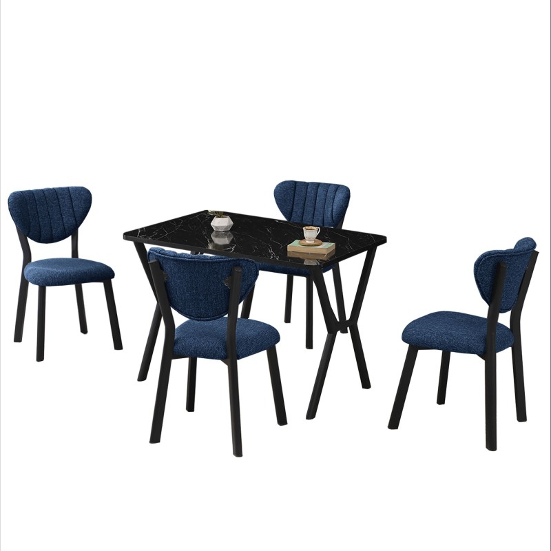 Extendable Dining Table & Chairs Set (5 Pieces) Elma - Navy Blue, Black Navy Blue
Black