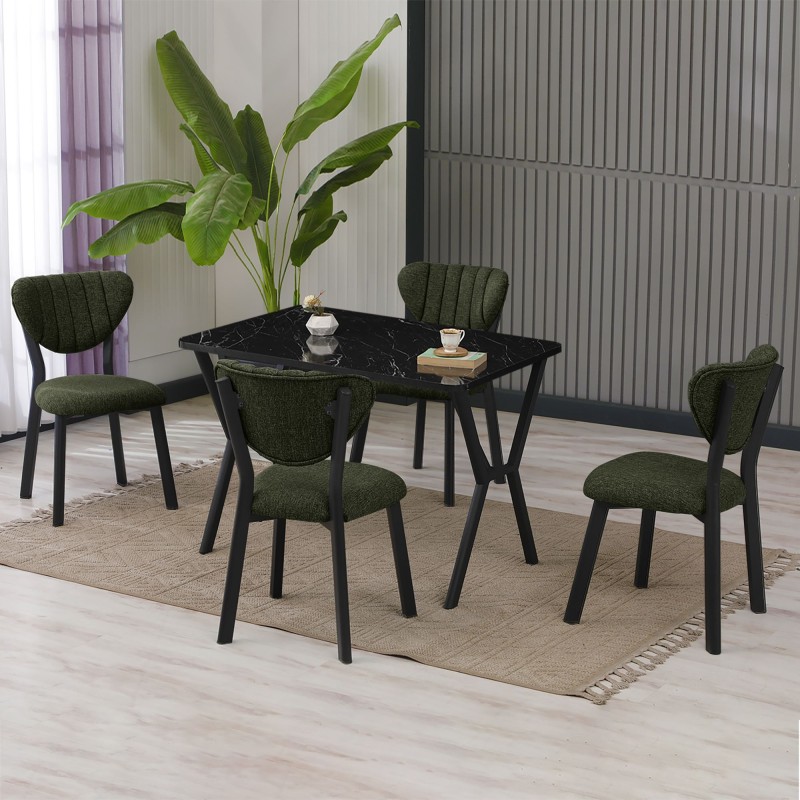 Extendable Dining Table & Chairs Set (5 Pieces) Elma - Green, Black Green
Black