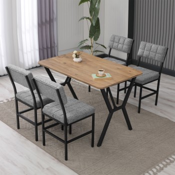 Extendable Dining Table & Chairs Set (5 Pieces) Dubai - Grey, Walnut Grey
Walnut