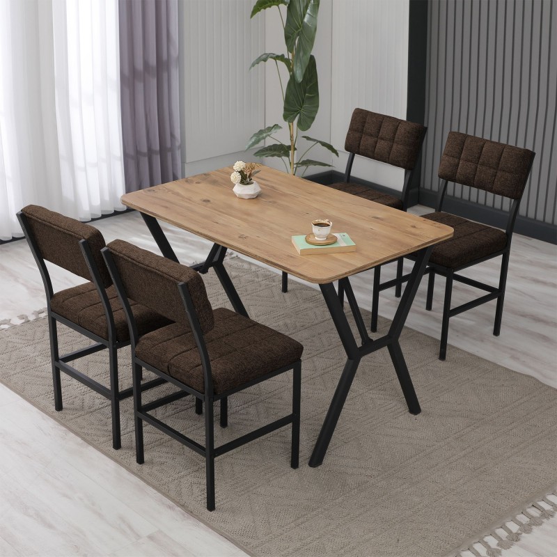 Extendable Dining Table & Chairs Set (5 Pieces) Dubai - Brown, Walnut Brown
Walnut