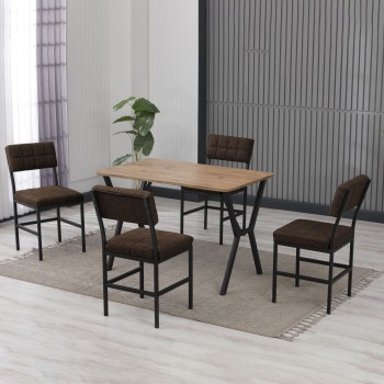 Extendable Dining Table & Chairs Set (5 Pieces) Dubai - Brown, Walnut Brown
Walnut