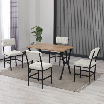 Extendable Dining Table & Chairs Set (5 Pieces) Dubai - Cream, Walnut Cream
Walnut