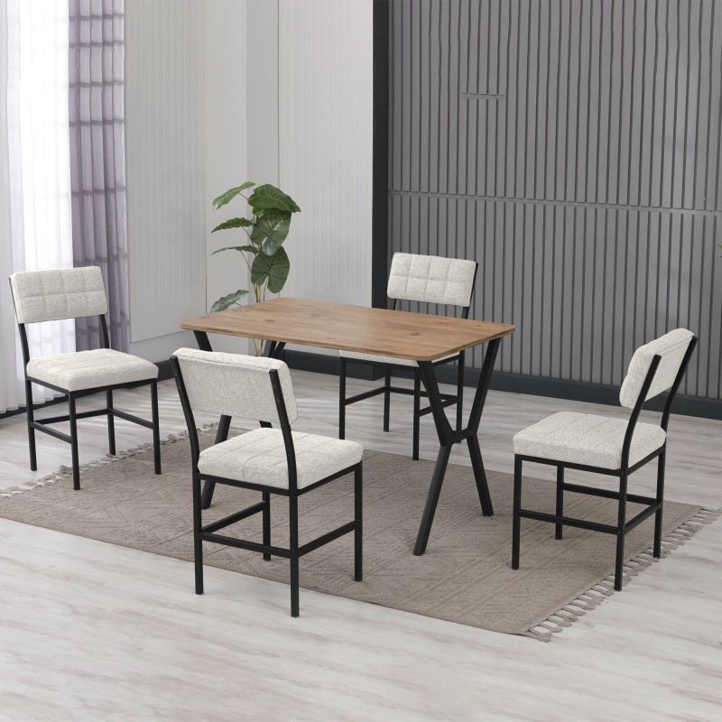 Extendable Dining Table & Chairs Set (5 Pieces) Dubai - Cream, Walnut Cream
Walnut