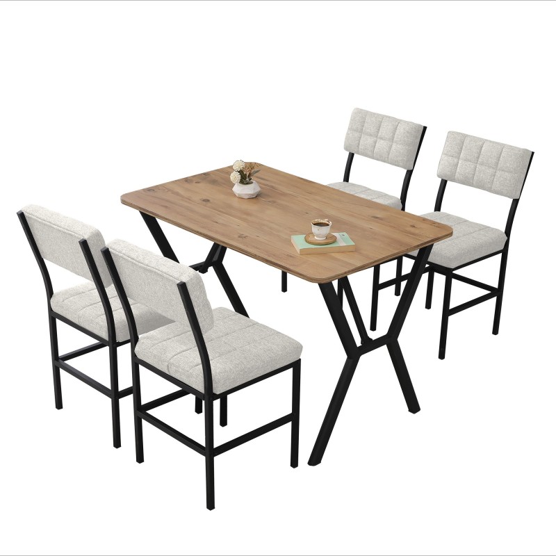Extendable Dining Table & Chairs Set (5 Pieces) Dubai - Cream, Walnut Cream
Walnut