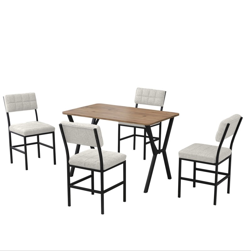 Extendable Dining Table & Chairs Set (5 Pieces) Dubai - Cream, Walnut Cream
Walnut
