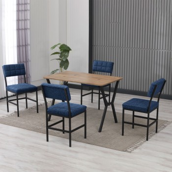 Extendable Dining Table & Chairs Set (5 Pieces) Dubai - Navy Blue, Walnut Navy Blue
Walnut