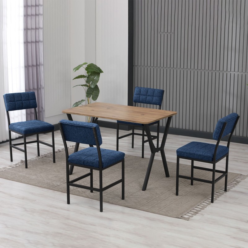Extendable Dining Table & Chairs Set (5 Pieces) Dubai - Navy Blue, Walnut Navy Blue
Walnut