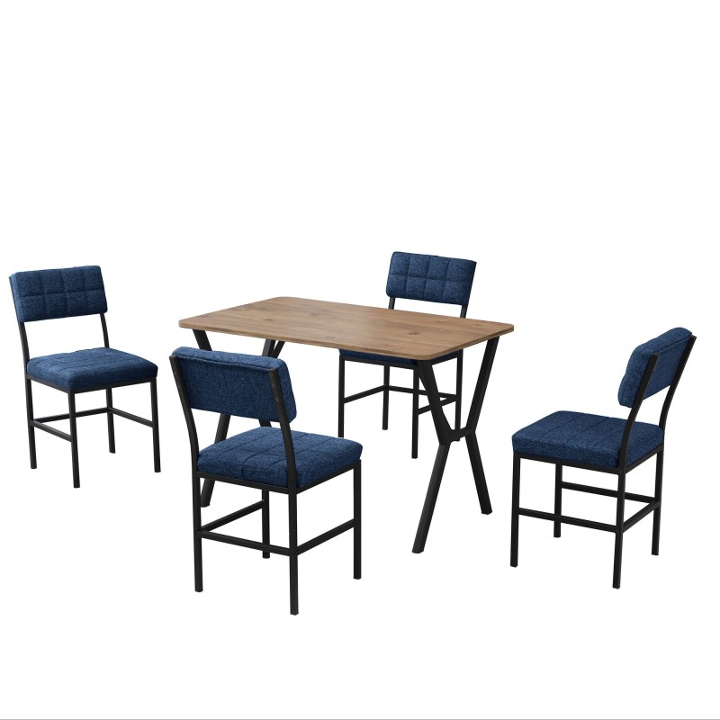 Extendable Dining Table & Chairs Set (5 Pieces) Dubai - Navy Blue, Walnut Navy Blue
Walnut