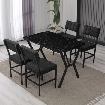 Extendable Dining Table & Chairs Set (5 Pieces) Dubai - Anthracite, Black Anthracite
Black