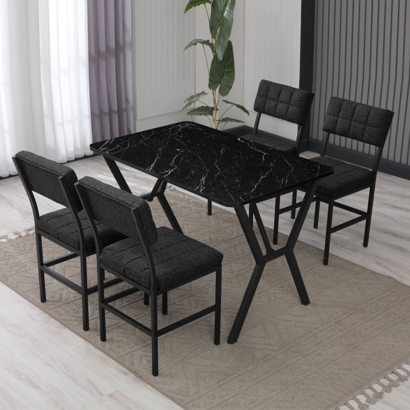 Extendable Dining Table & Chairs Set (5 Pieces) Dubai - Anthracite, Black Anthracite
Black