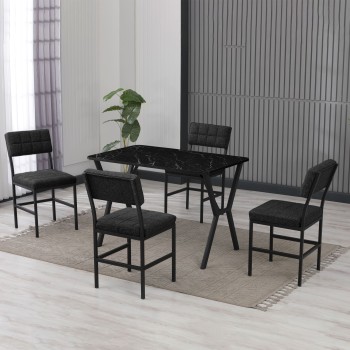 Extendable Dining Table & Chairs Set (5 Pieces) Dubai - Anthracite, Black Anthracite
Black