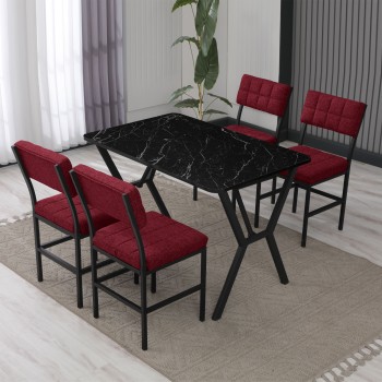 Extendable Dining Table & Chairs Set (5 Pieces) Dubai - Burgundy, Black Burgundy
Black