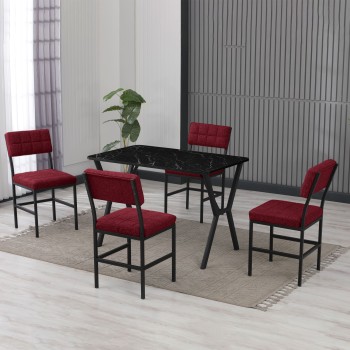 Extendable Dining Table & Chairs Set (5 Pieces) Dubai - Burgundy, Black Burgundy
Black