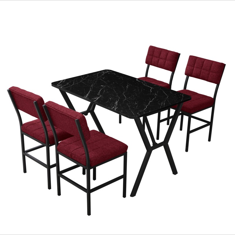 Extendable Dining Table & Chairs Set (5 Pieces) Dubai - Burgundy, Black Burgundy
Black