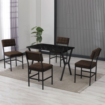 Extendable Dining Table & Chairs Set (5 Pieces) Dubai - Brown, Black Brown
Black