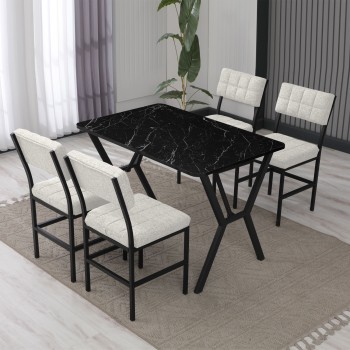 Extendable Dining Table & Chairs Set (5 Pieces) Dubai - Cream, Black Cream
Black