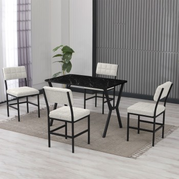 Extendable Dining Table & Chairs Set (5 Pieces) Dubai - Cream, Black Cream
Black
