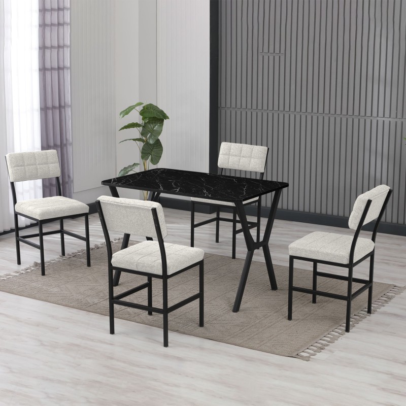 Extendable Dining Table & Chairs Set (5 Pieces) Dubai - Cream, Black Cream
Black