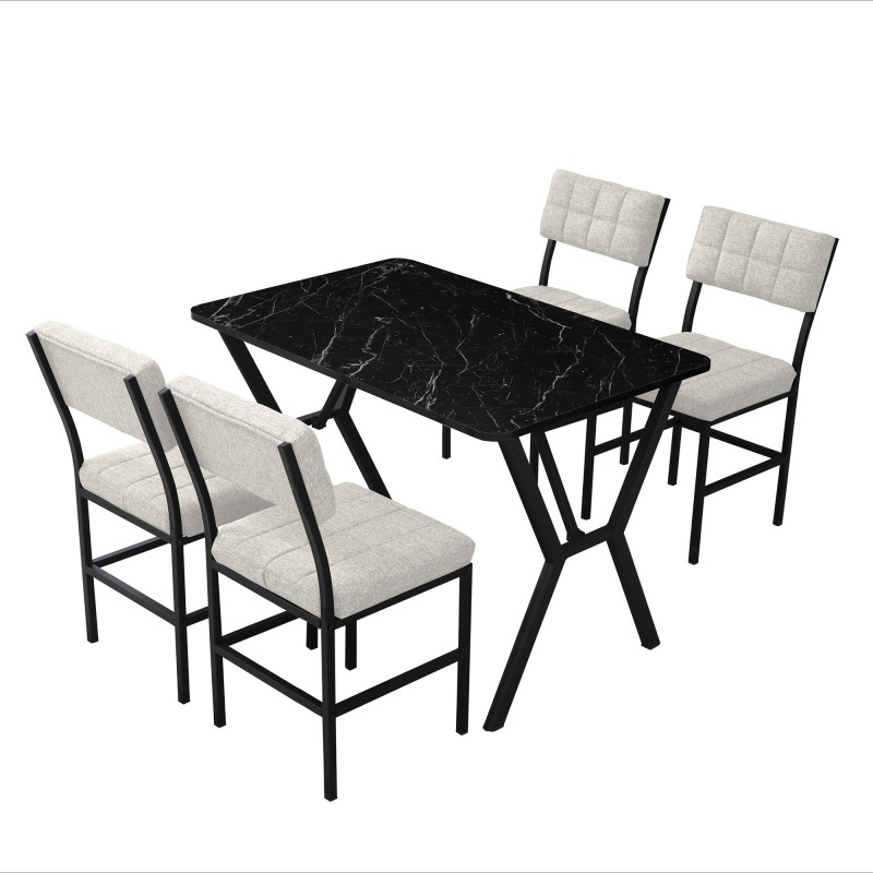 Extendable Dining Table & Chairs Set (5 Pieces) Dubai - Cream, Black Cream
Black