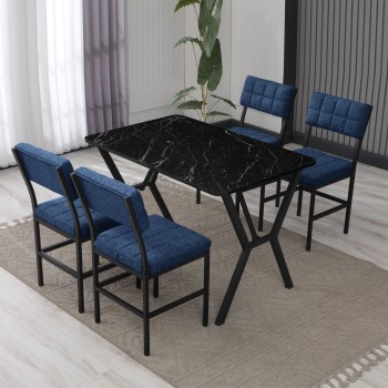 Extendable Dining Table & Chairs Set (5 Pieces) Dubai - Navy Blue, Black Navy Blue
Black