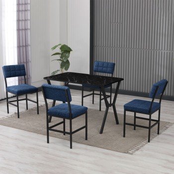 Extendable Dining Table & Chairs Set (5 Pieces) Dubai - Navy Blue, Black Navy Blue
Black