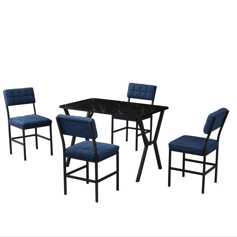 Extendable Dining Table & Chairs Set (5 Pieces) Dubai - Navy Blue, Black Navy Blue
Black