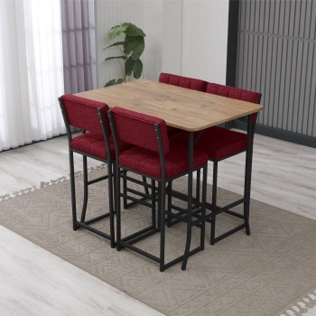 Bar Table & Stool Set (5 Pieces) Retro - Burgundy, Walnut Burgundy
Walnut